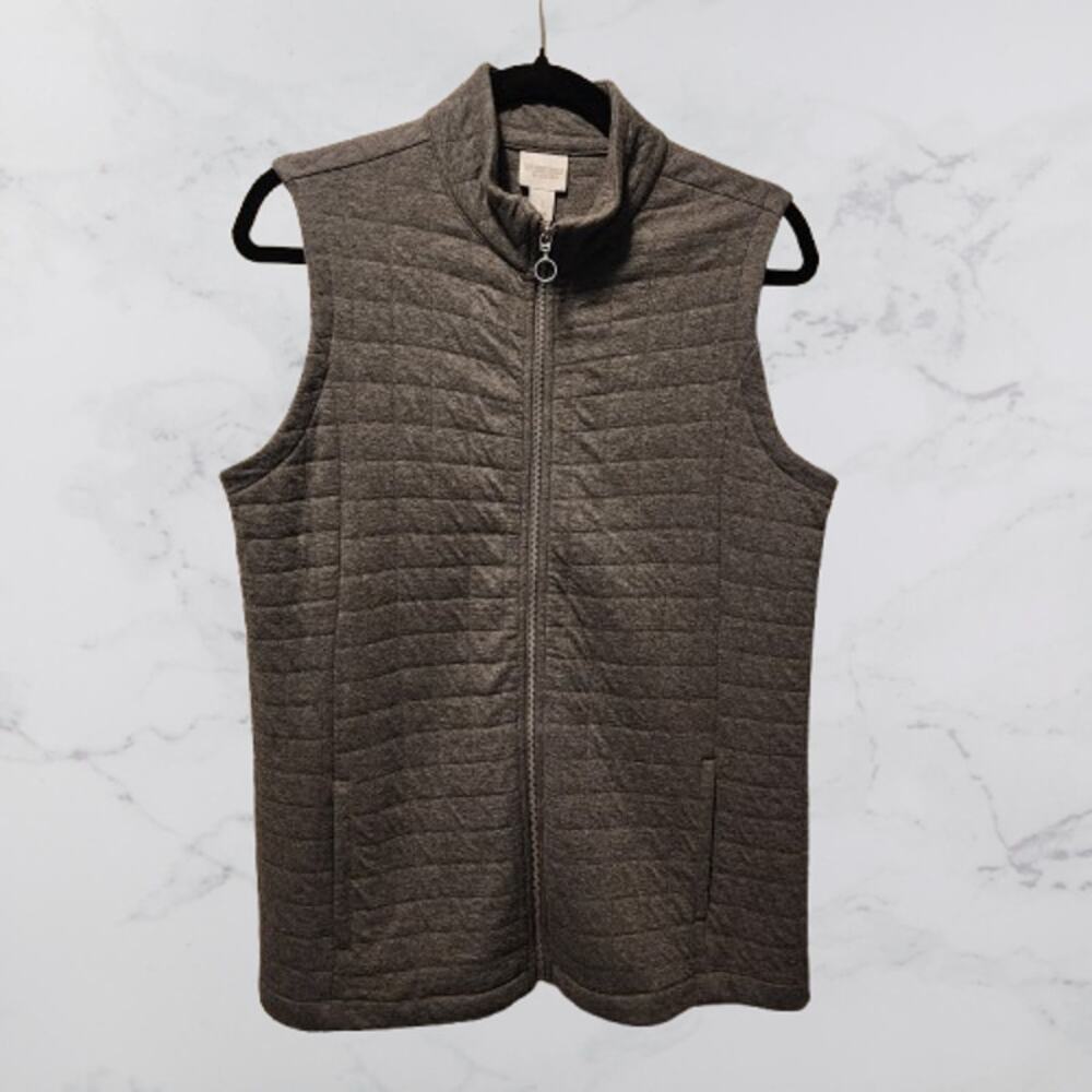 Chico's Heathered Gray Boxstitch Quilt Vest Size 1 (Med/8) NWT